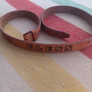 Vintage 38 Western Cowboy Belt Looper USA Monogram "Glenn" Tooled Floral 80s